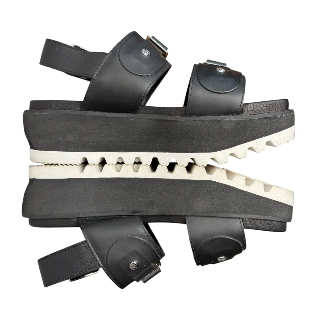 Hunter Black Leather & Rubber Adjustable Buckle Platform Chunky Sandals Size 7